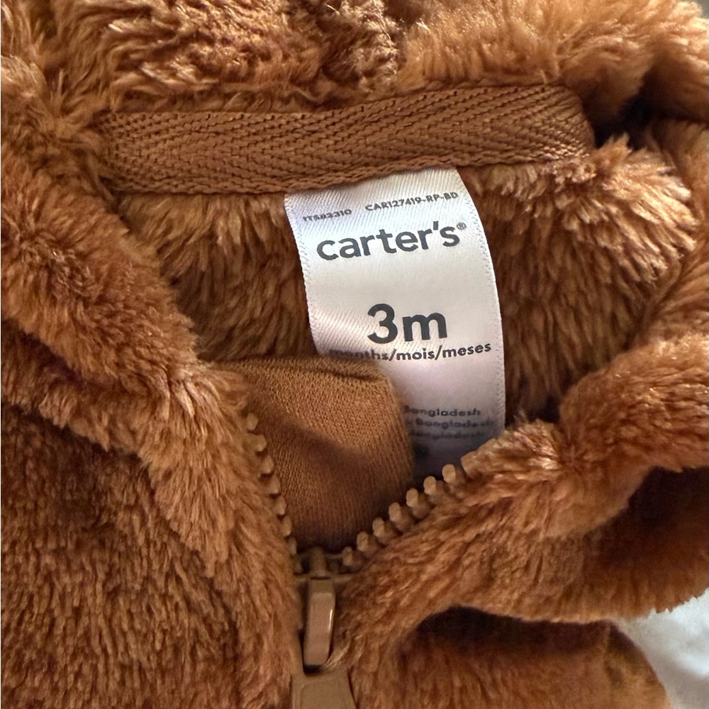 Carter’s Baby Hooded Plush Fleece Jumpsuits Cozy Winter bundle of 2 3 Monts - Picture 4 of 5